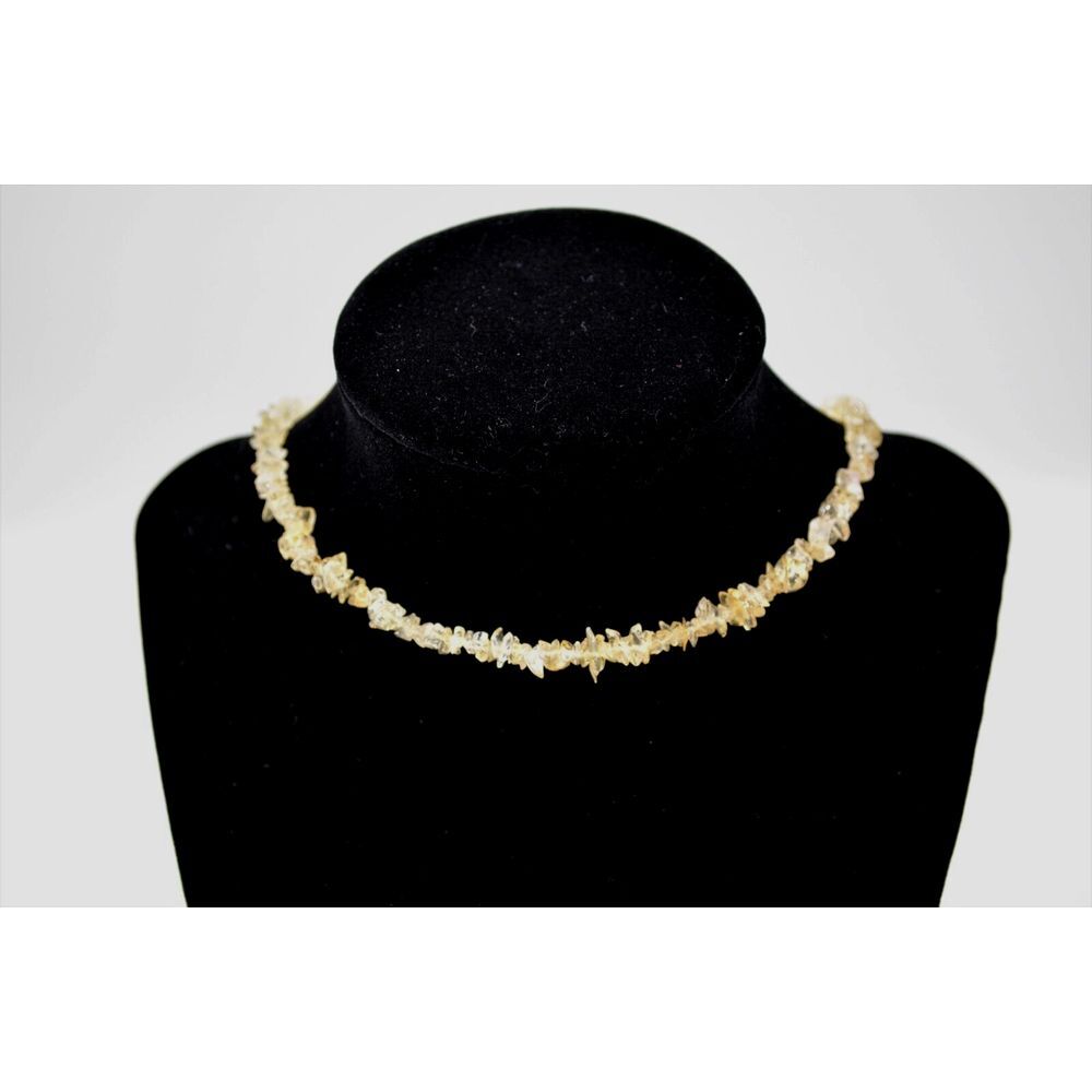 Vintageโ Glass Chip Necklace with Golden and Clear Glass Beads 17"